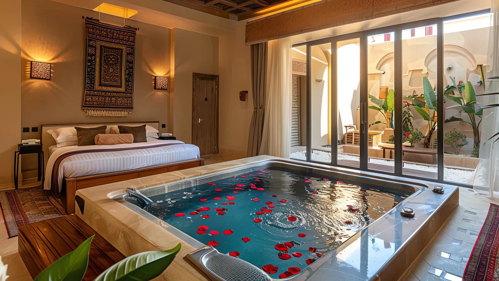 Private in-room hot tub in a hotel suite