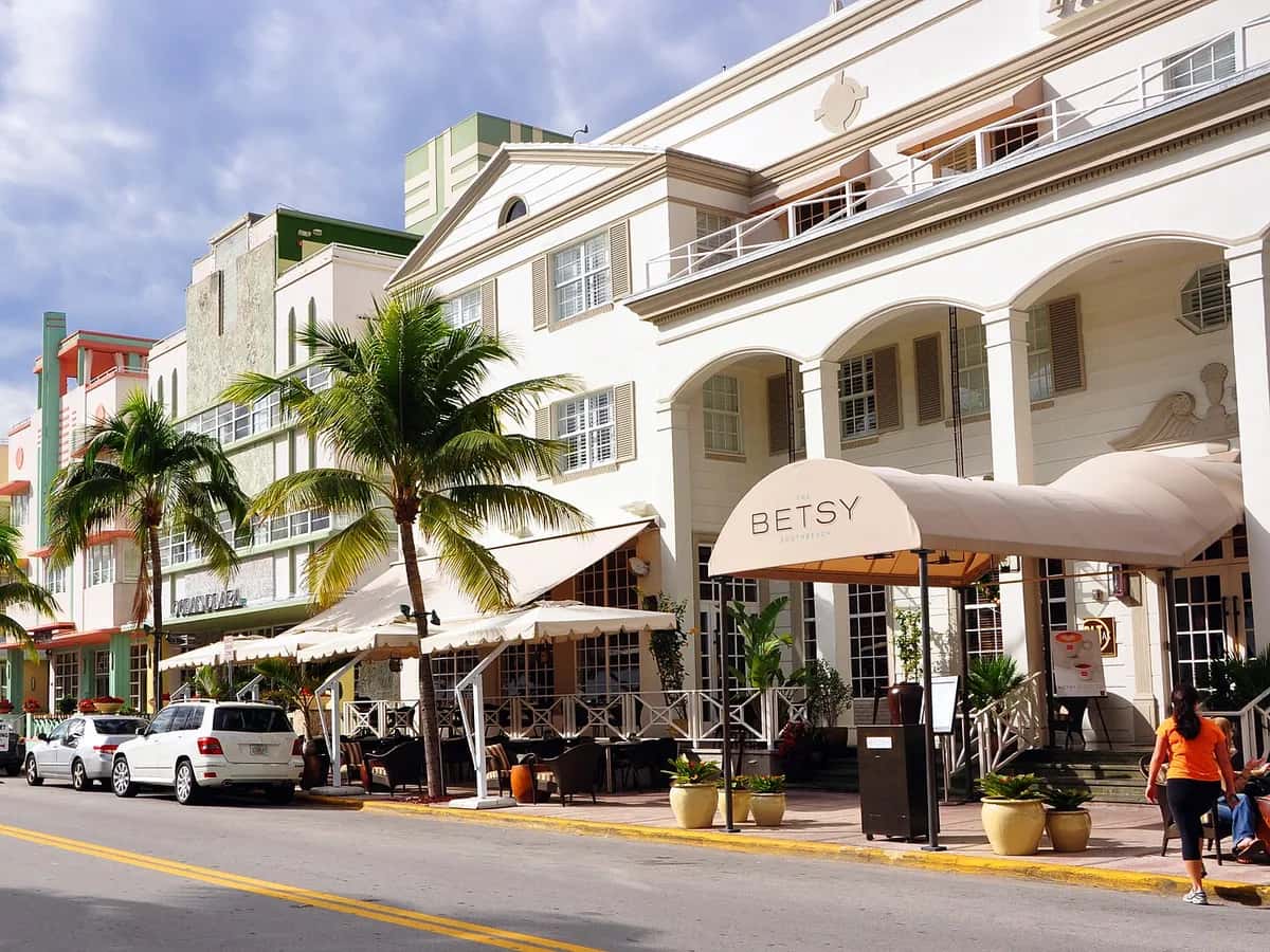 Ocean Drive and the beach at South Beach, Miami